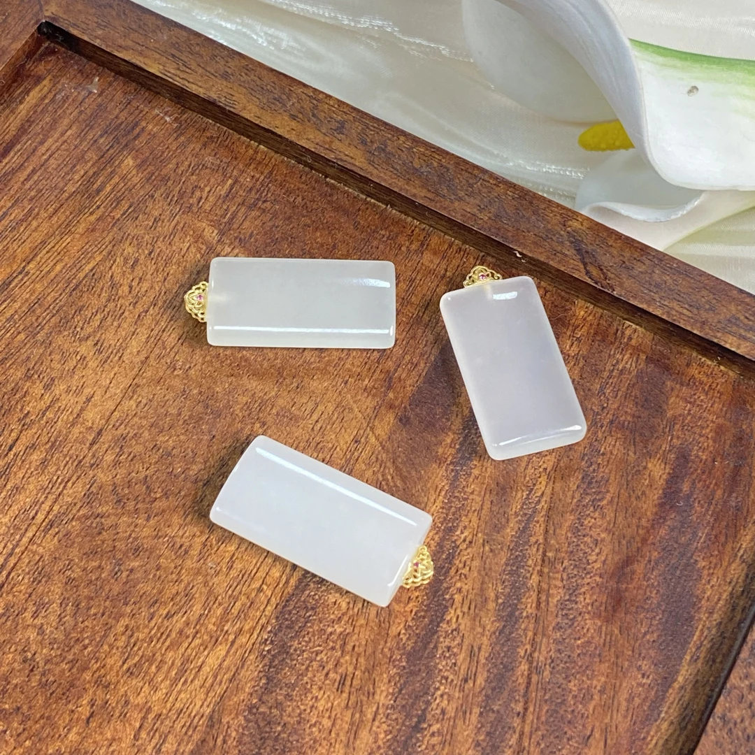 【不二】和田玉18k金白玉无事牌吊坠（多样性发其一）