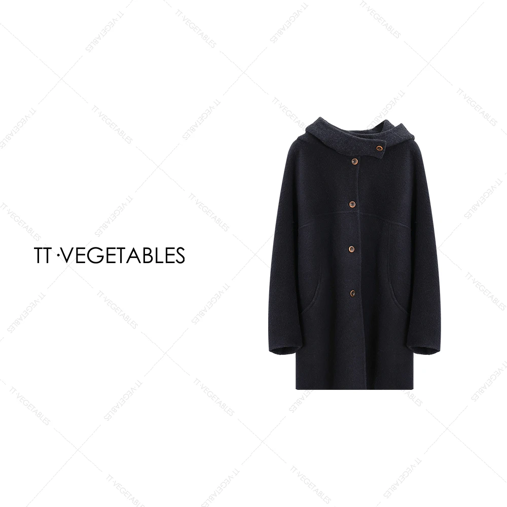 TT・VEGETABLES【序白】霜序 羊绒羊毛中长款大衣翻领毛呢外套521419