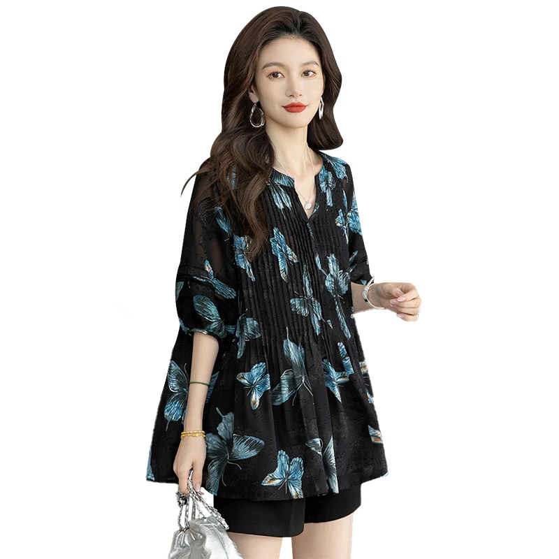 丝柏舍2025秋季商场同款休闲款蝴蝶印花文艺风衬衫S51B0822C