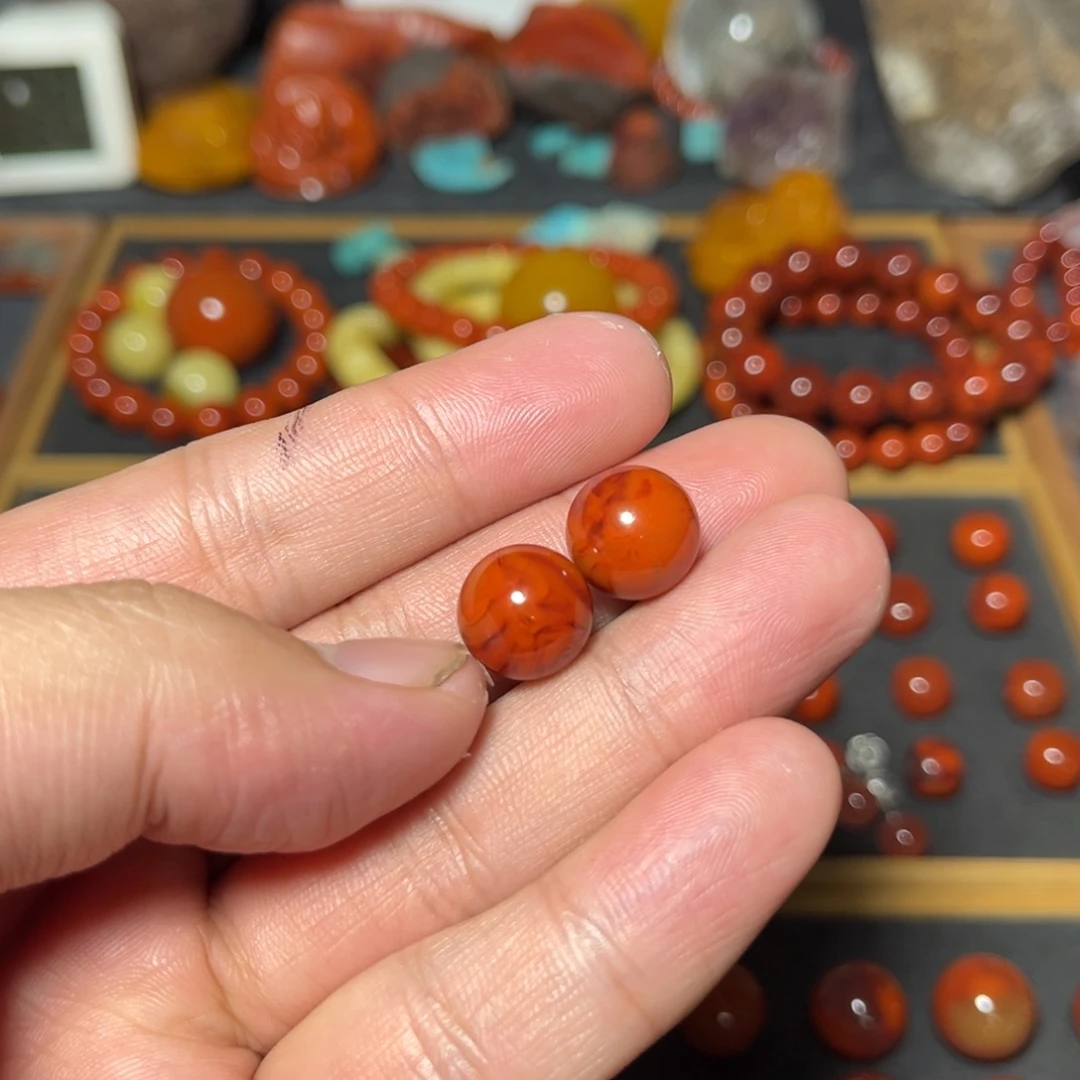 南红玛瑙未镶嵌珠宝奇石原矿瓦西没肉火焰纹腰珠11.7mm