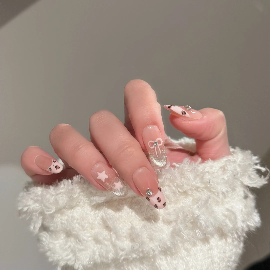 【豹纹甜心】纯手工穿戴甲豹纹撞色高级感小众成品猫眼显白美甲片