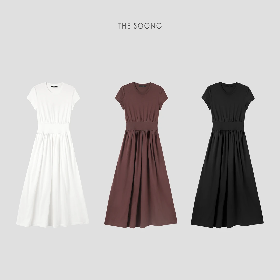 THESOONG|"自在而雅"纯棉透气小飞袖收腰圆领连衣裙HLQZ6764