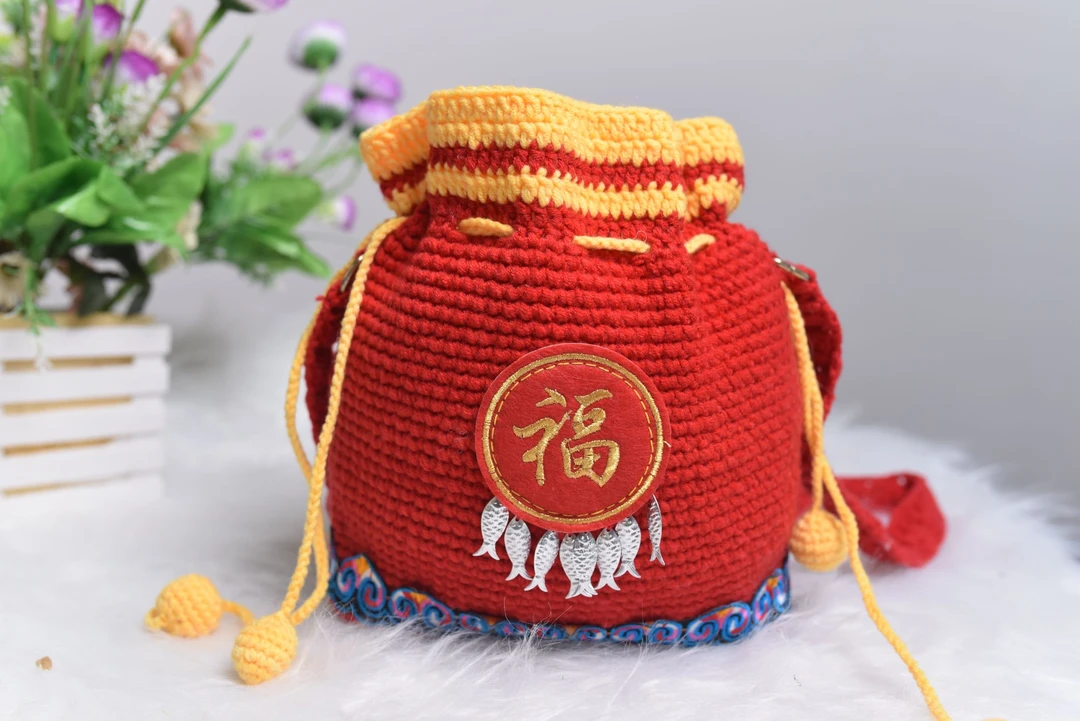 福字包红色手工编织福气满满