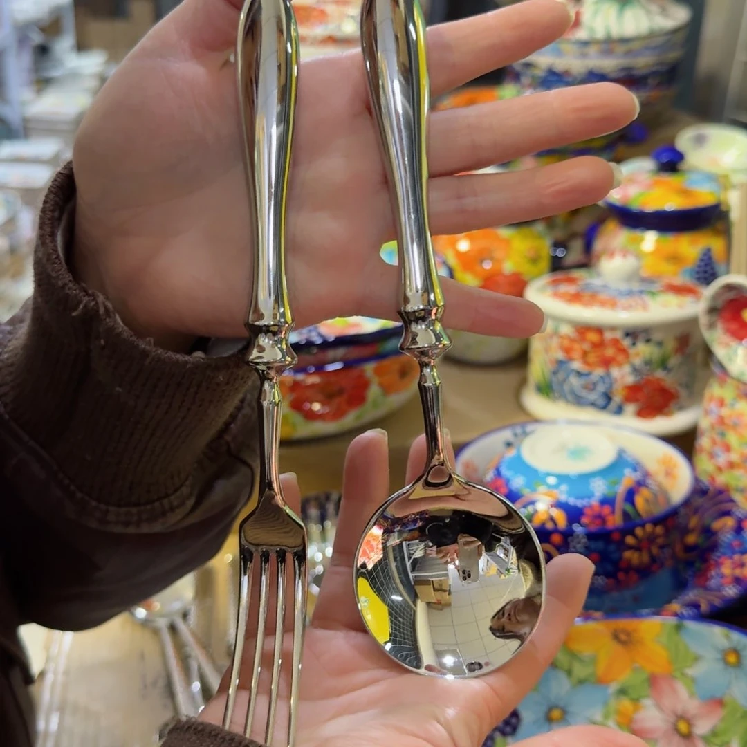 瓷片高档304不锈钢勺叉2个看图