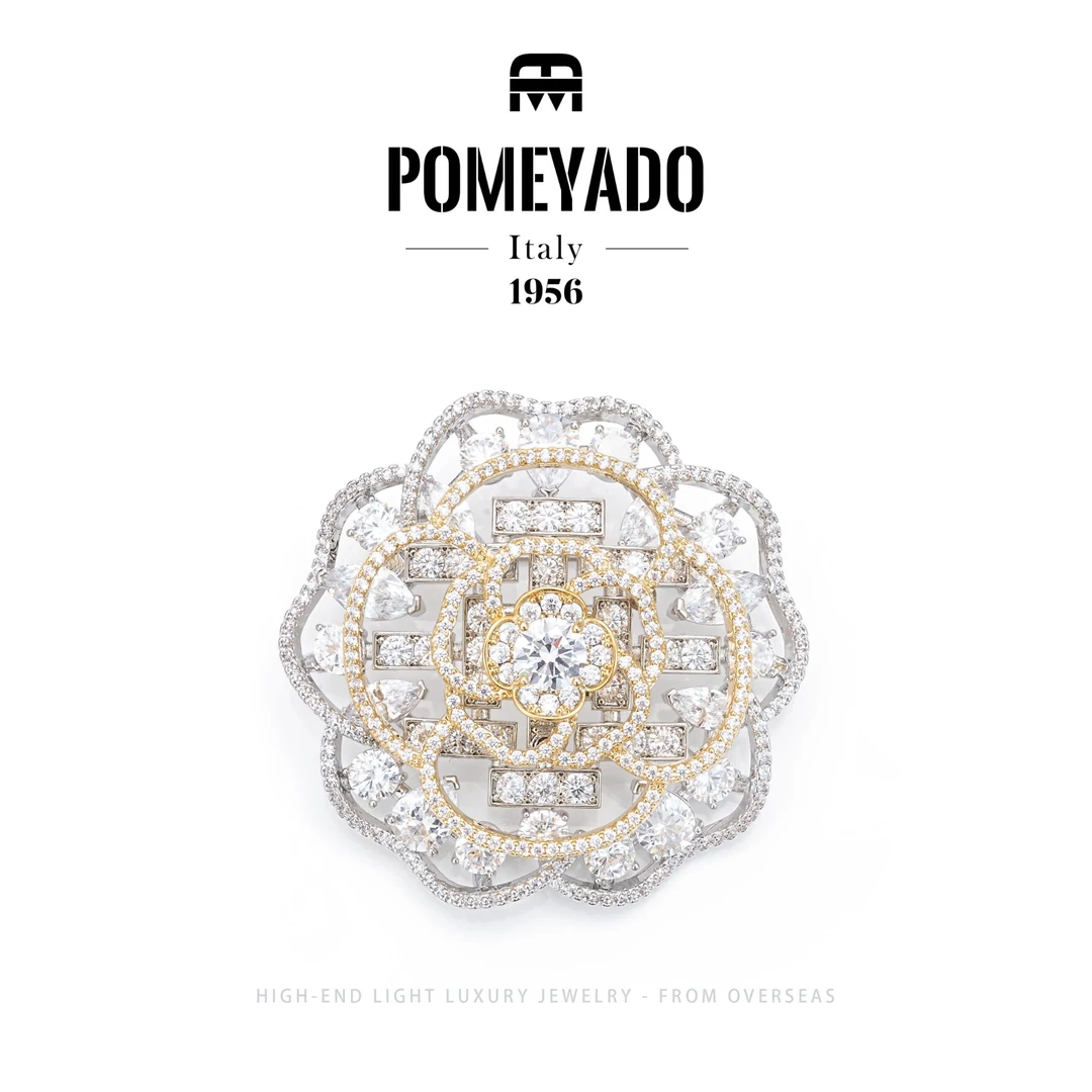 【金缕花愿】Pomeyado设计款复古满镶花花胸针F3199