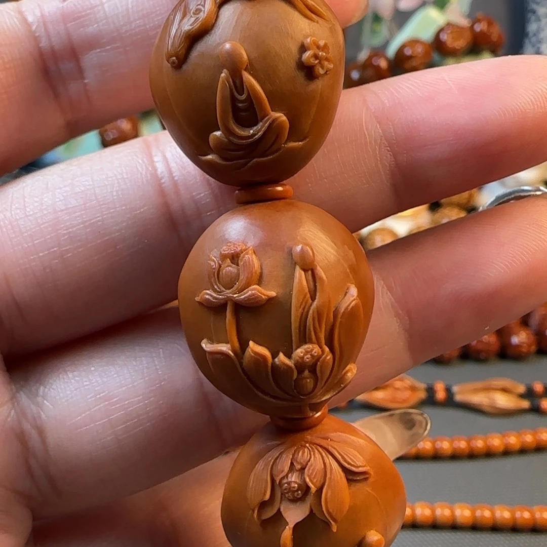 手串/手链橄榄核宽2.0老树铁核浮雕莲花无相佛