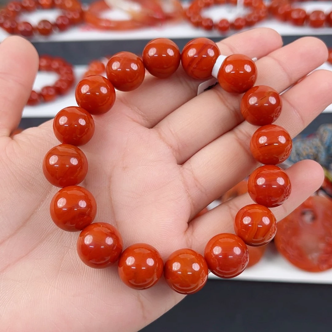 手链未镶嵌南红玛瑙紫**㙓瓦西柿子红圆珠单圈13mm