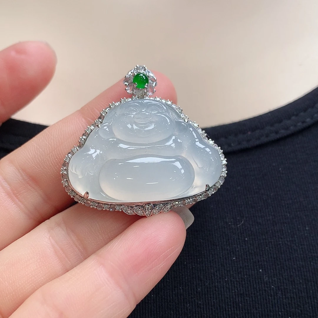 翡翠颈饰18K金镶嵌佛公