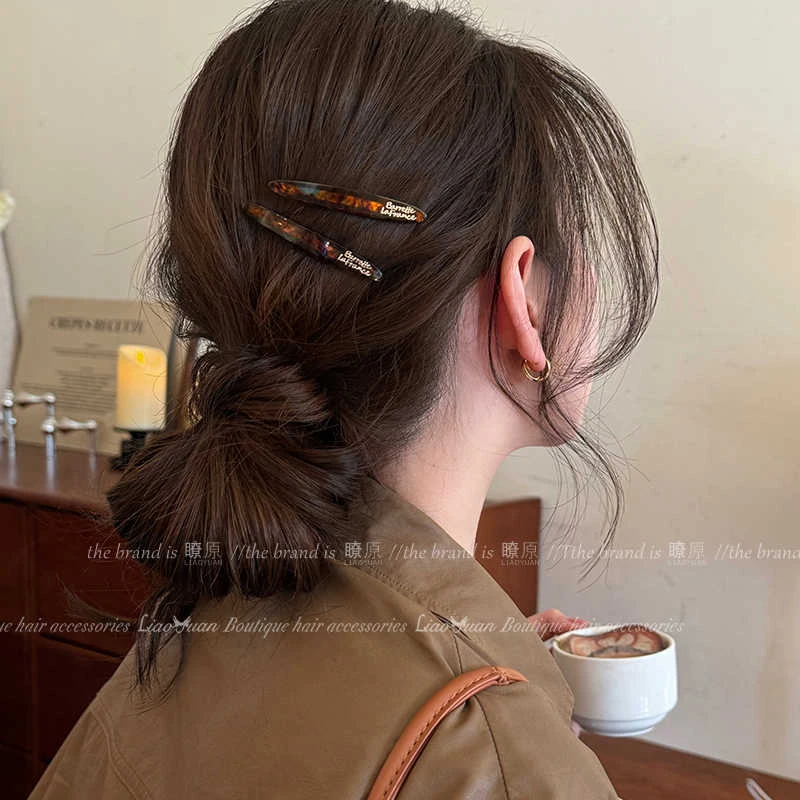 发夹侧边蓝咖色醋酸刘海夹女韩系发夹高级感碎发卡发饰边夹一字夹