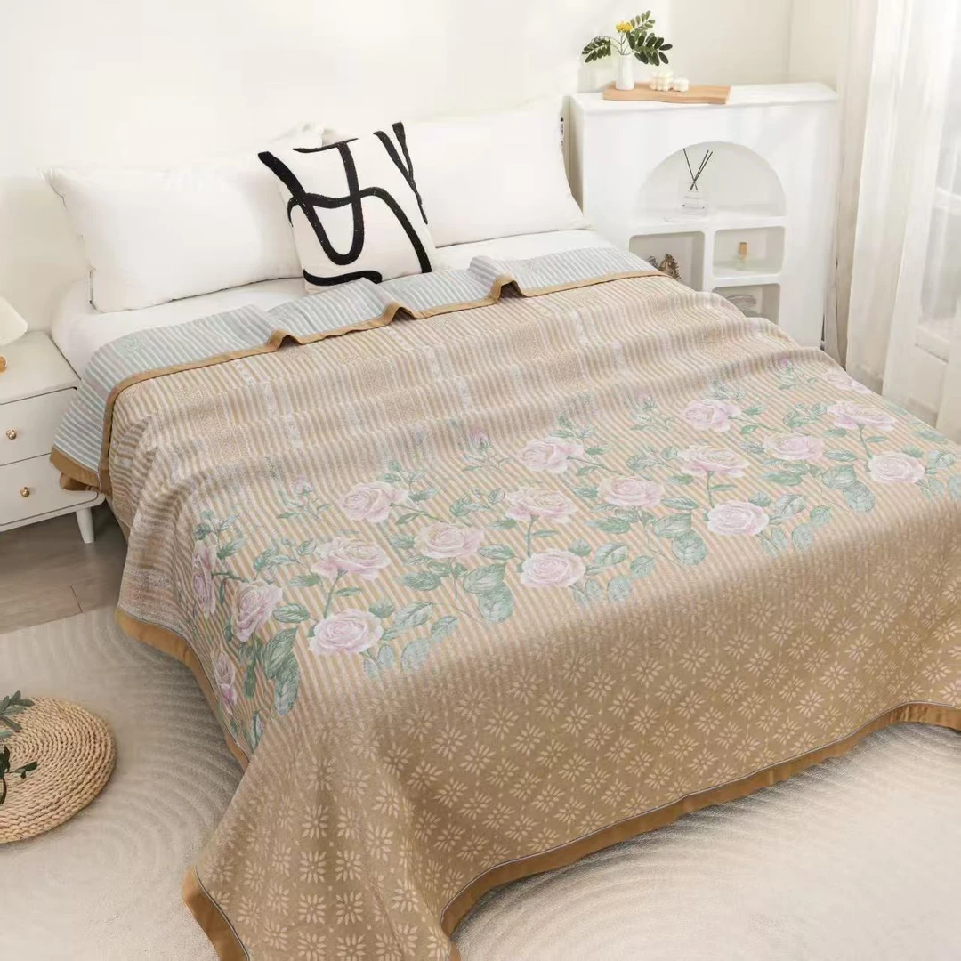 【伊人玫瑰】舒爽棉麻床盖高端出口外贸原单2.3*2.5米