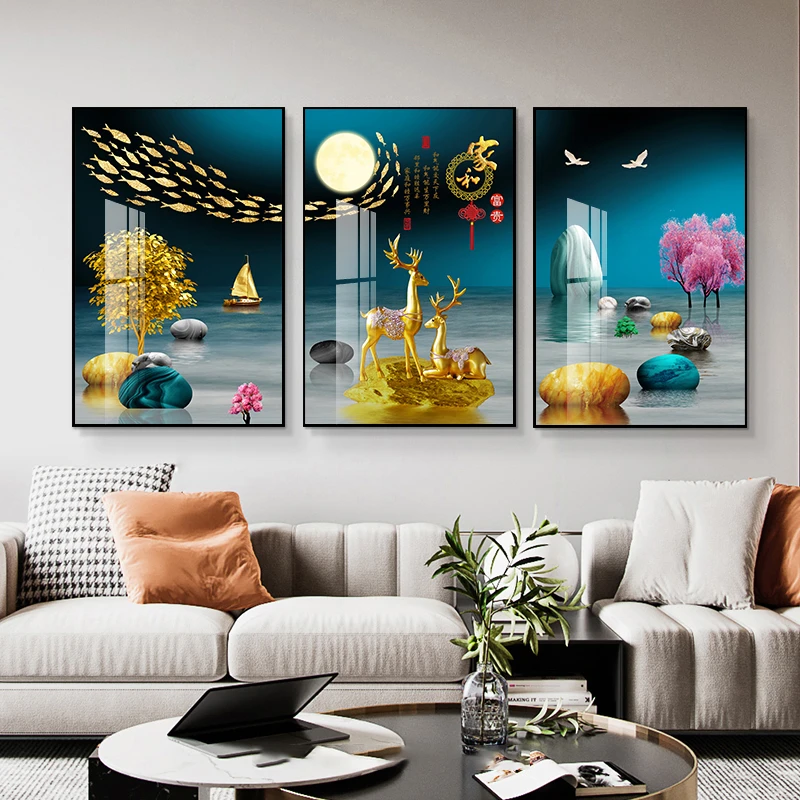 【倾城】现代简约客厅装饰画舍得沙发背景墙挂画三联画厂家直销墙画