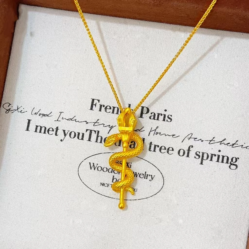 铜合金项链 锁骨链灵蛇戒指实心生肖蛇本命年开口指环（赠礼盒）