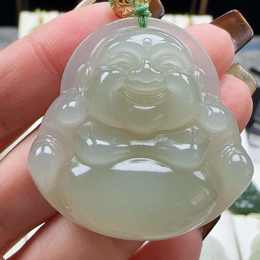 和田玉18K金镶嵌吊坠(赠链)