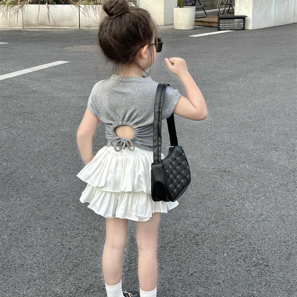 女童夏装套装儿童短袖T恤百褶裙两件套2025夏季宝宝女童裙子