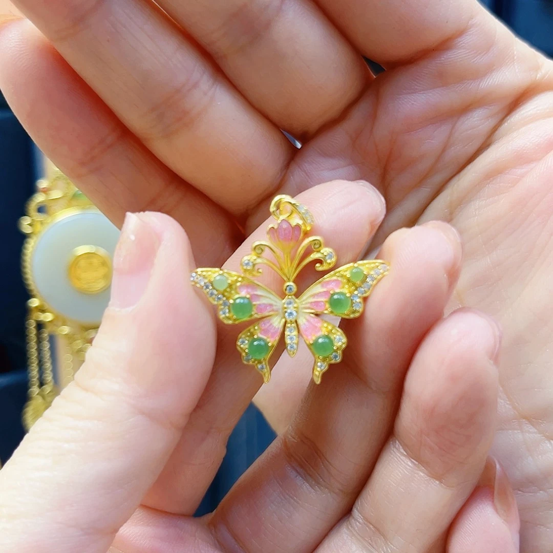 和田玉银S925镀金镶嵌颈饰