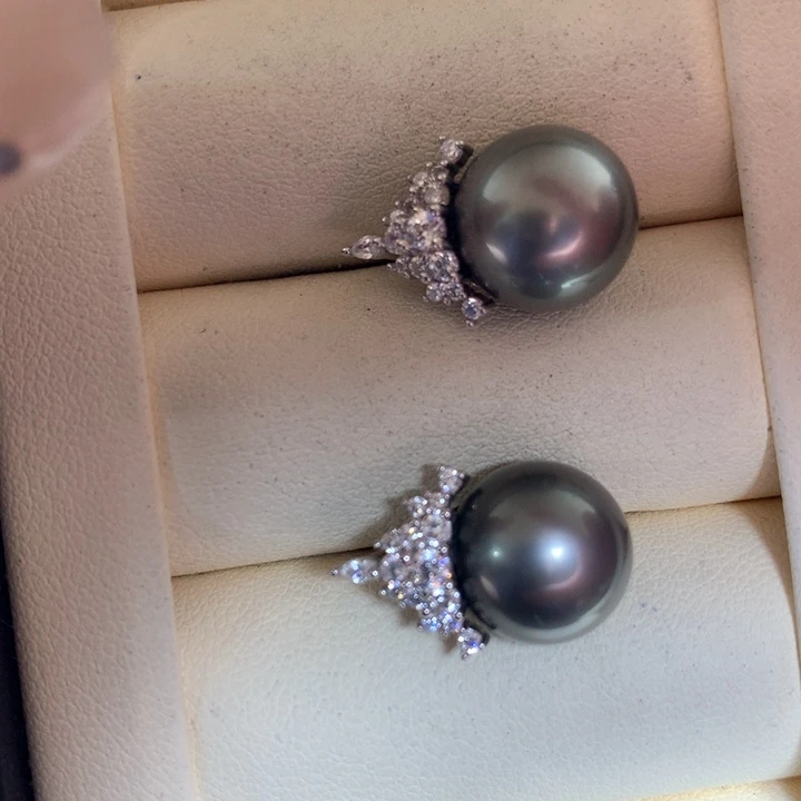 银S925镶嵌耳饰海水珍珠