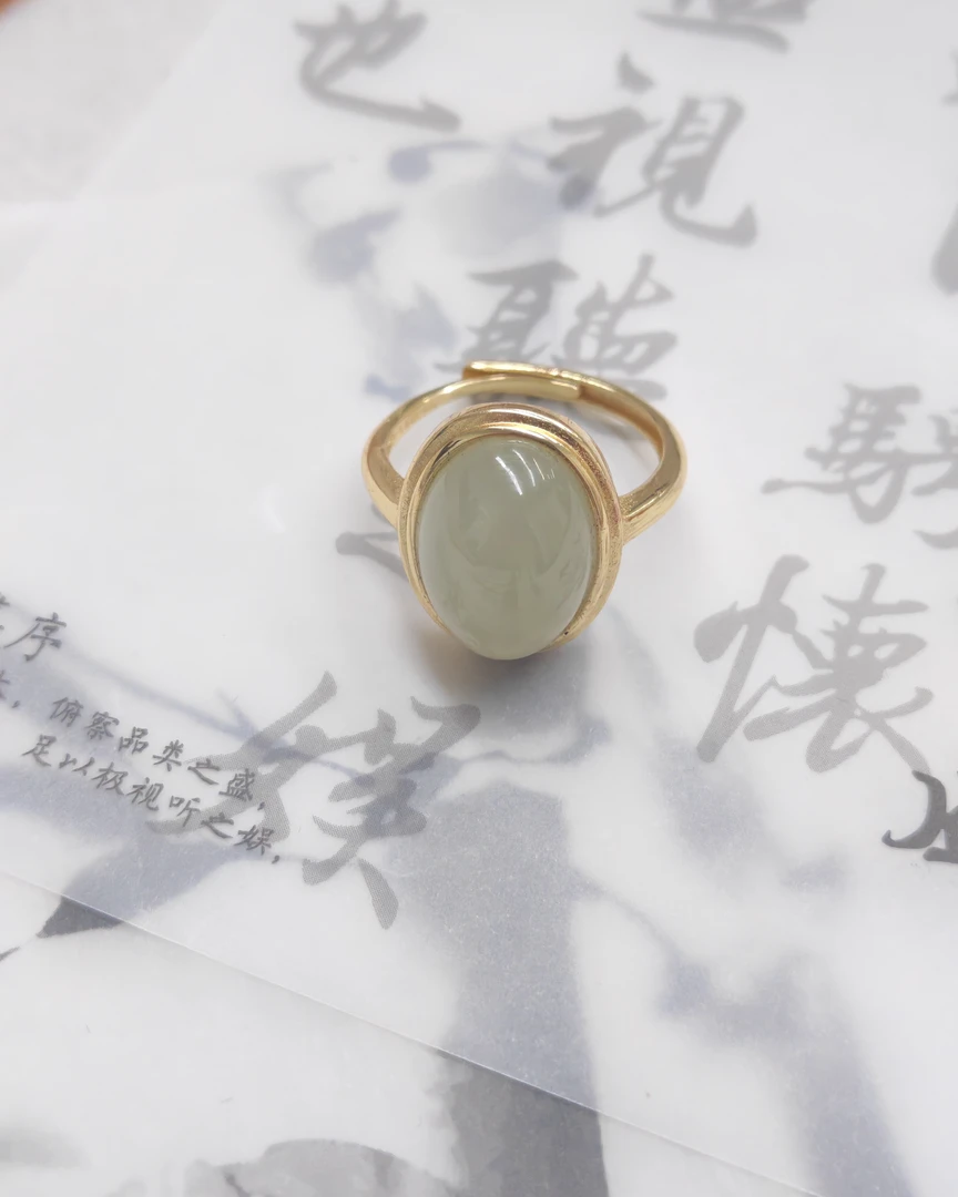天然和田玉开口可调节戒指-3098