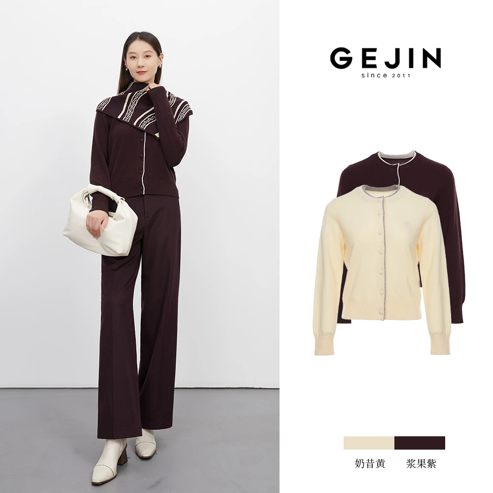 GEJIN/歌锦秋冬新款圆领长袖拼接显瘦休闲针织毛衫9412562465