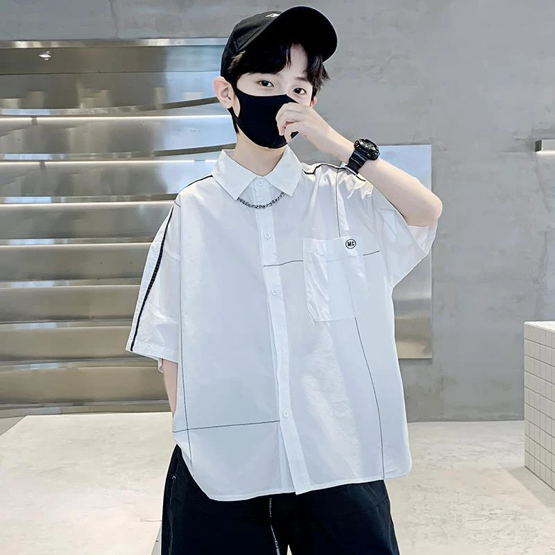 范哲萨儿童装男童夏装短袖衬衫2025新款薄款夏季中大童夏款男