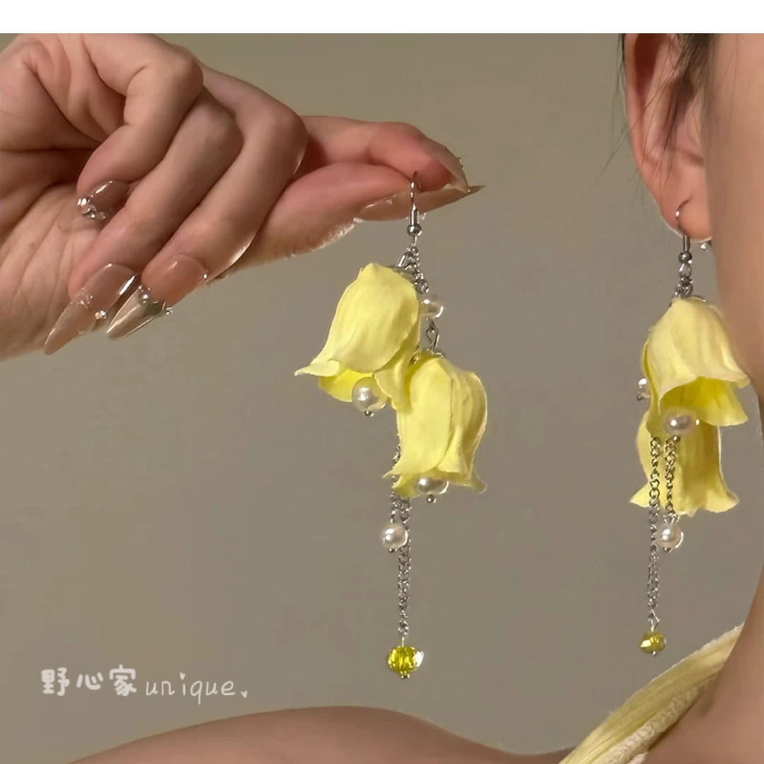 非金属仿珍珠耳饰 【花香物语】海岛度假风铃兰花耳钉绝美气质耳环