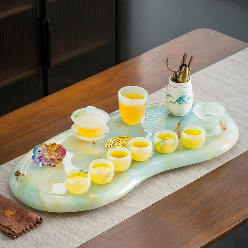 2025天然玉石茶盘茶具套装欧式简约家用石材茶台奢石茶海功夫现代