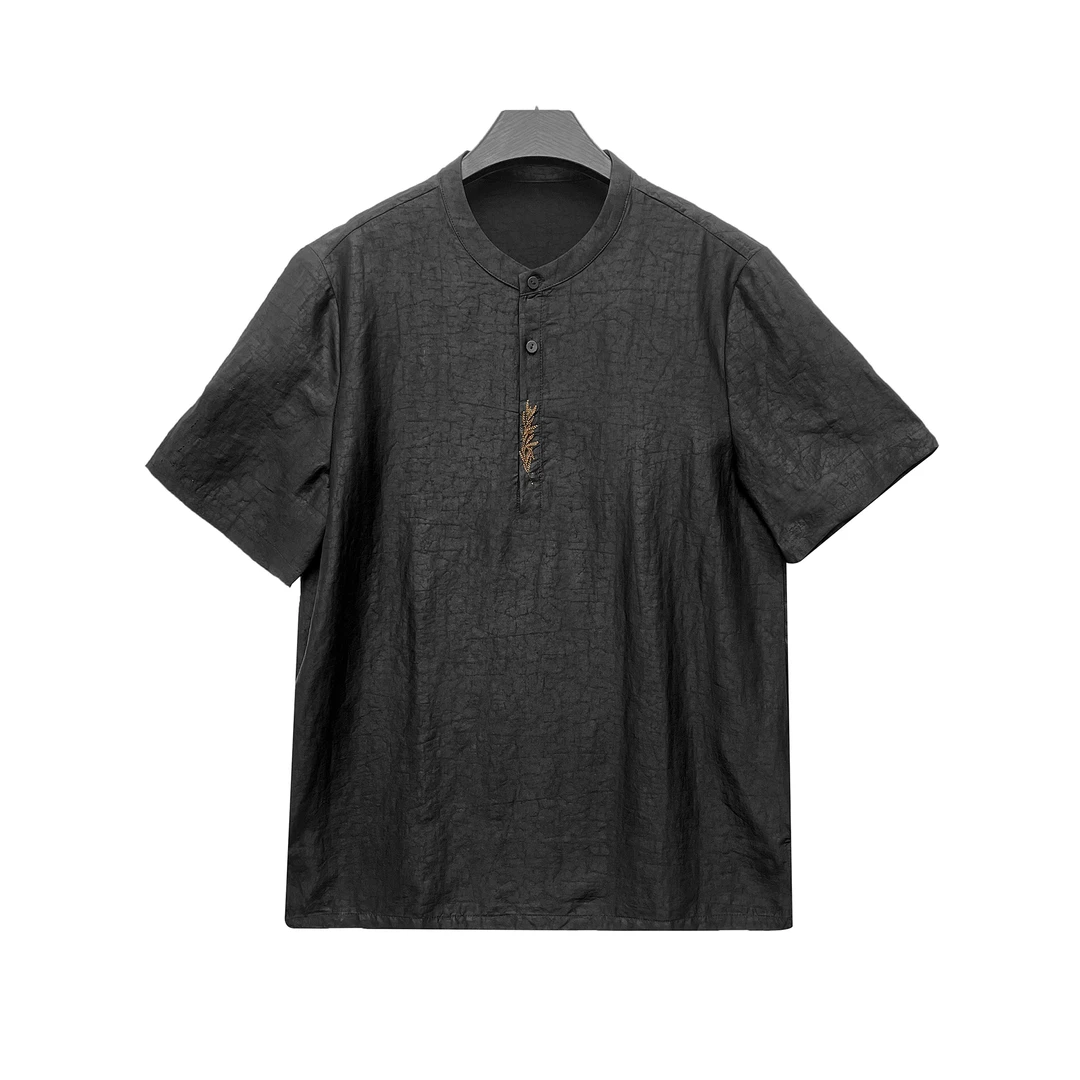 M2A09-25年新款香云纱上衣新中式国风盘扣设计圆领衬衫短袖