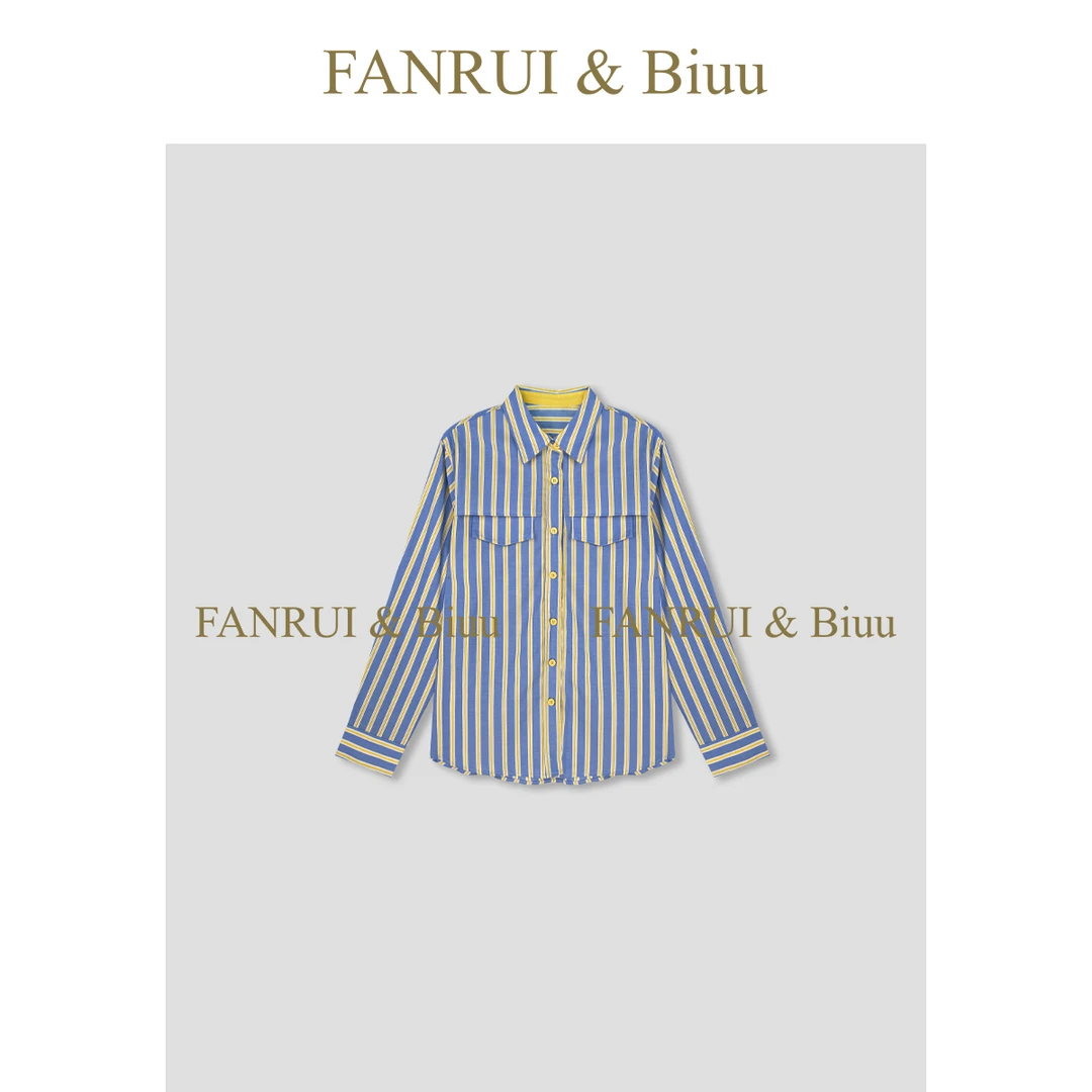 FANRUI/泛芮「色块暴动」新款彩色条纹polo领百搭设计感衬衫B16996