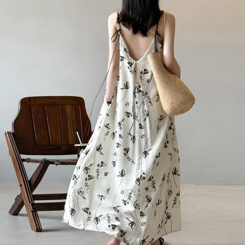 ROUJE LEOK领碎花吊带裙女夏季轻奢高级感气质法式连衣裙海边度假