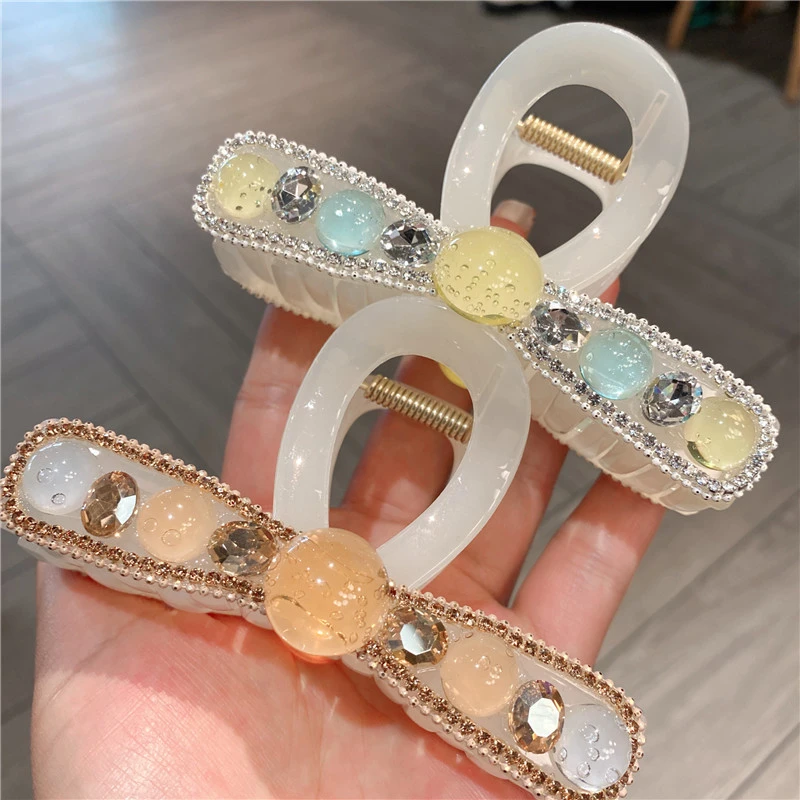 韩系新款水钻中号果冻色抓夹女高级感鲨鱼夹发夹后脑勺盘发头饰