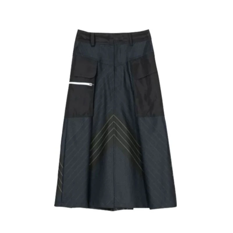 百家深藏青色工装半裙3657