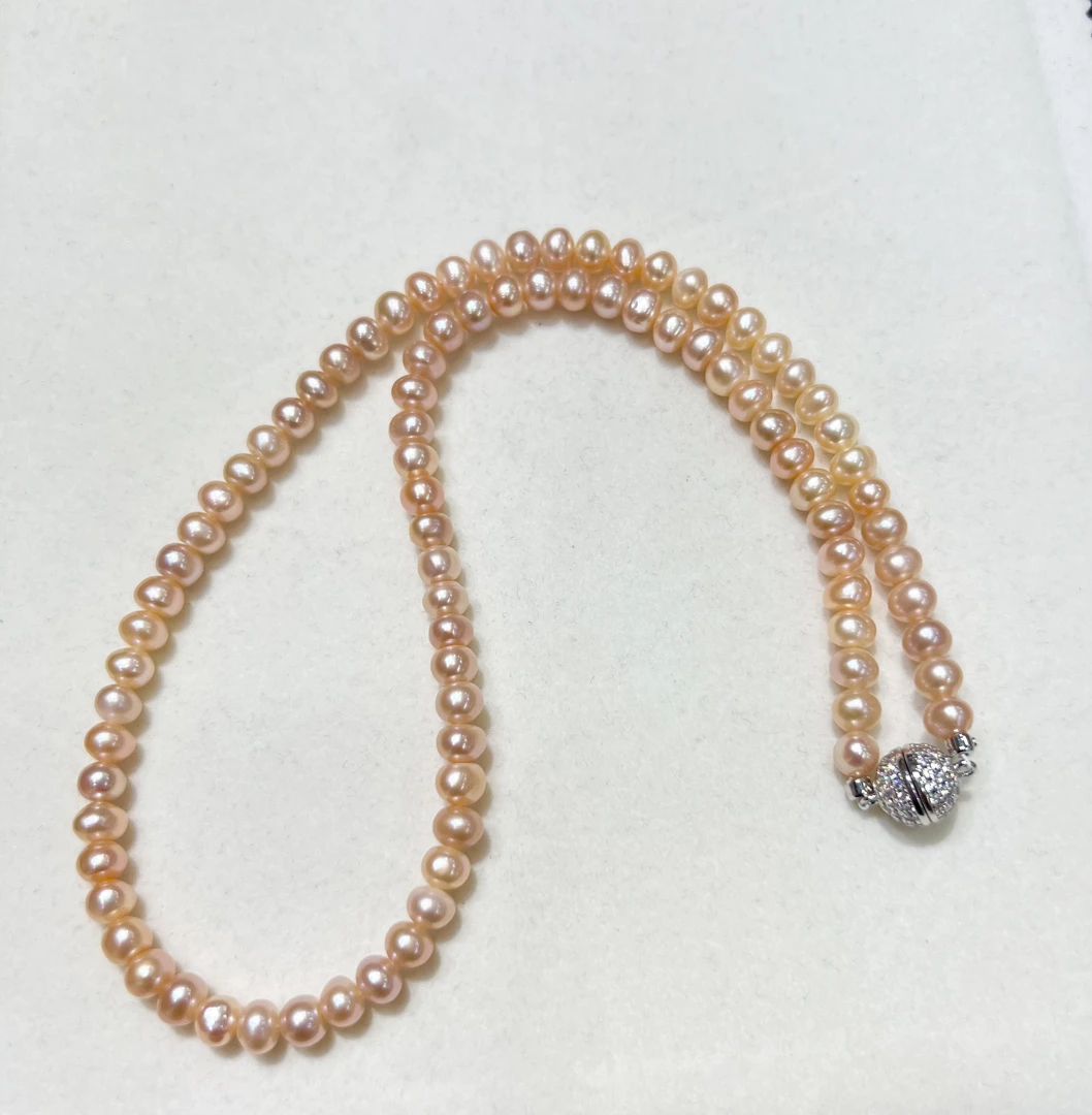 淡水无核珍珠6mm 天然珍珠项链 曼塔玫瑰色！妈妈项链闺蜜礼物