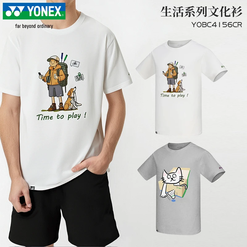 YONEX/尤尼克斯户外印花t恤男女上衣卡通运动圆领短袖YOBC4156