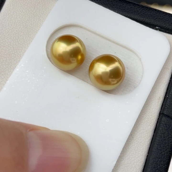 未镶嵌裸珠海水珍珠9.6mm浓金金绿色小极光对珠