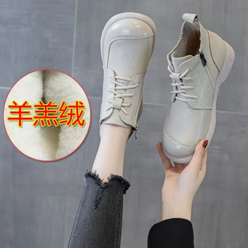 337-7米色绒里断码清仓真皮短靴马丁靴