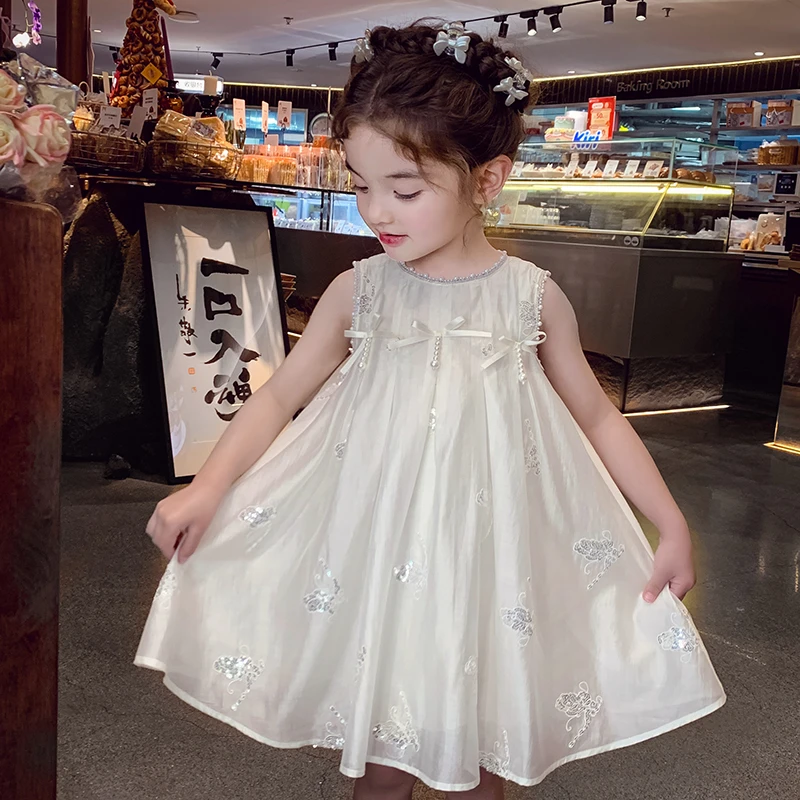 【现货】米米哈罗女童连衣裙夏装儿童法式小白裙公主背心裙 X25275