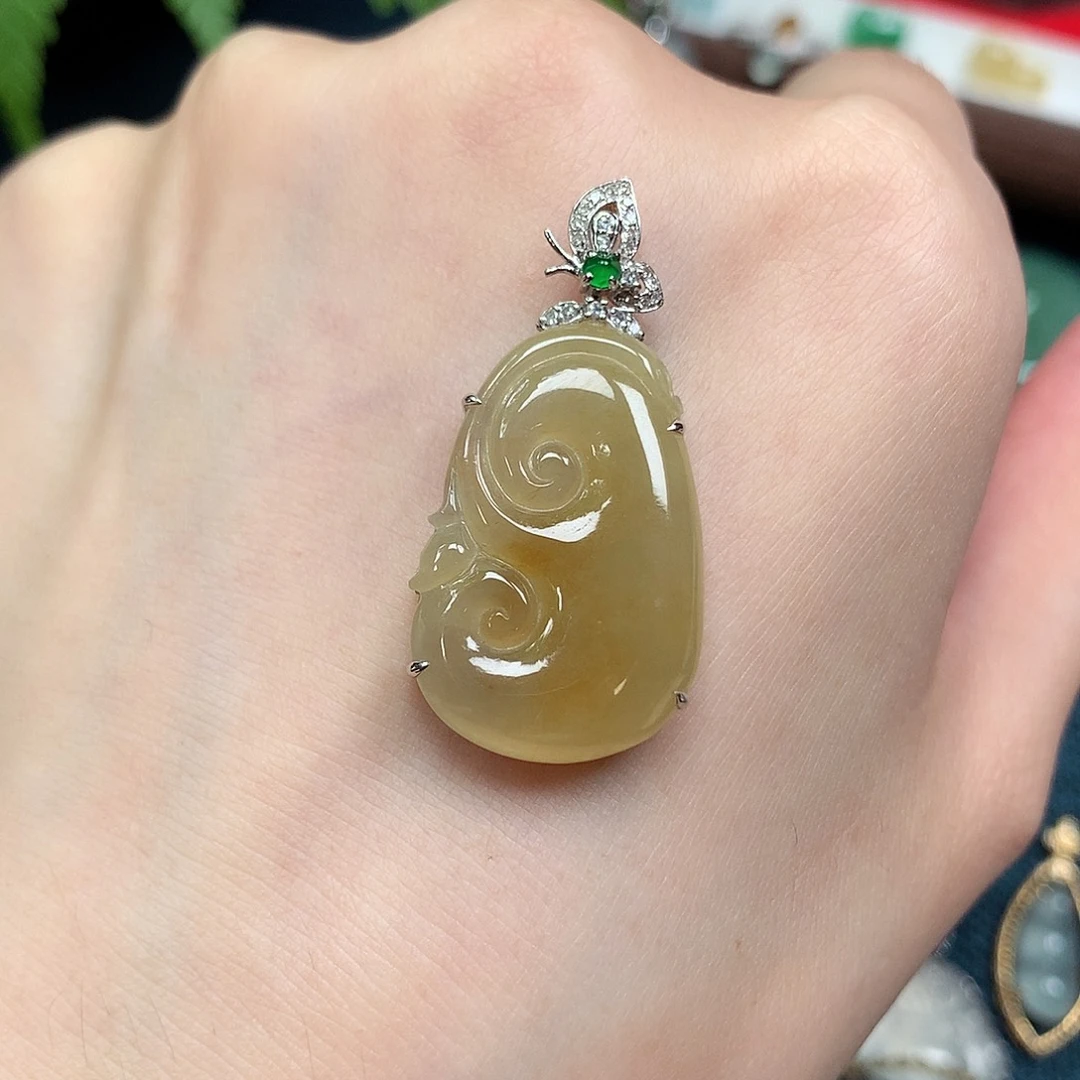 翡翠18K金镶嵌吊坠(不含链)