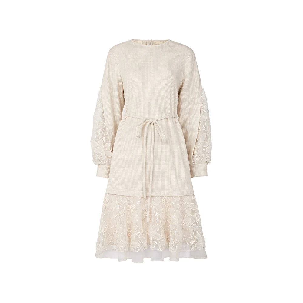 S·DEER圣迪奥休闲针织气质百搭圆领长袖秋冬女士连衣裙S244Z1206