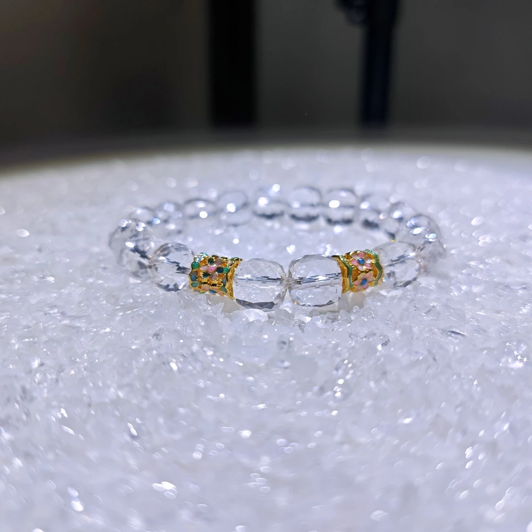 【白驹过隙】999足金饰品天然原切纯净体白水晶足金水晶手串