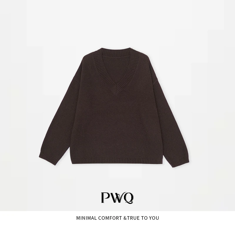 【纱幕】上衣山羊绒V领长袖绵羊毛针织衫ASJ-25112719-DI