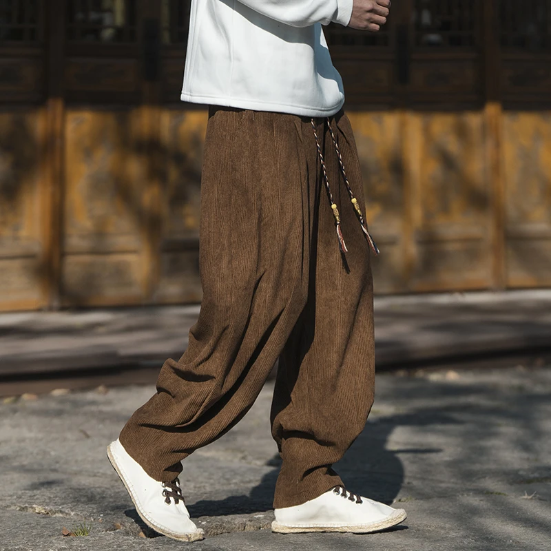2025冬季新款中国风男士休闲裤复古宽松大码新中式加绒加厚哈伦裤