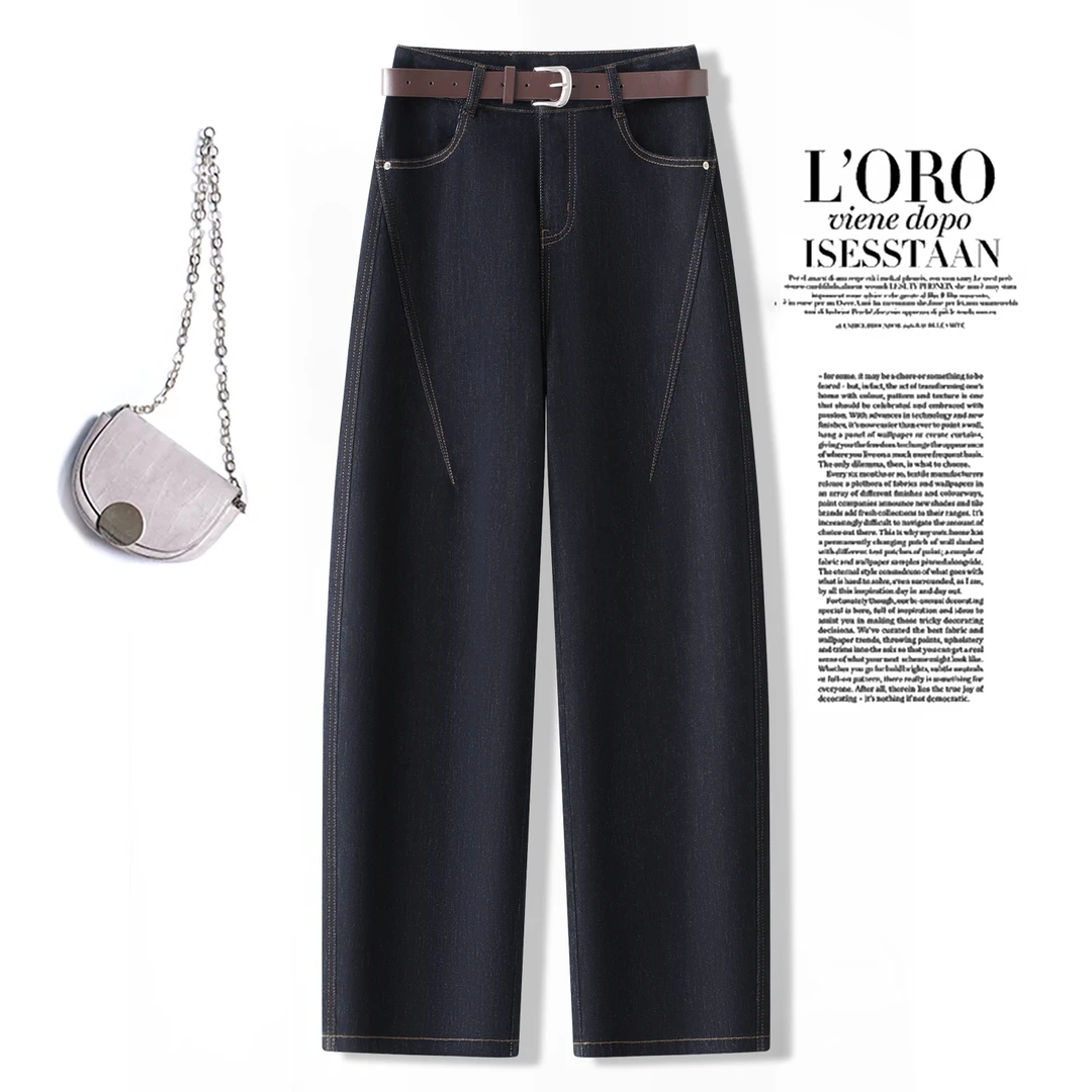 高档弯刀阔腿牛仔裤女士秋季2025新款高腰显瘦宽松垂感直筒香蕉裤