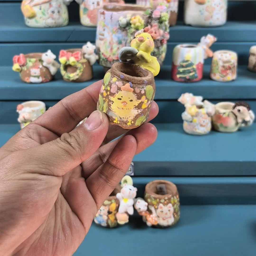 小鸡仔  手绘多肉花盆