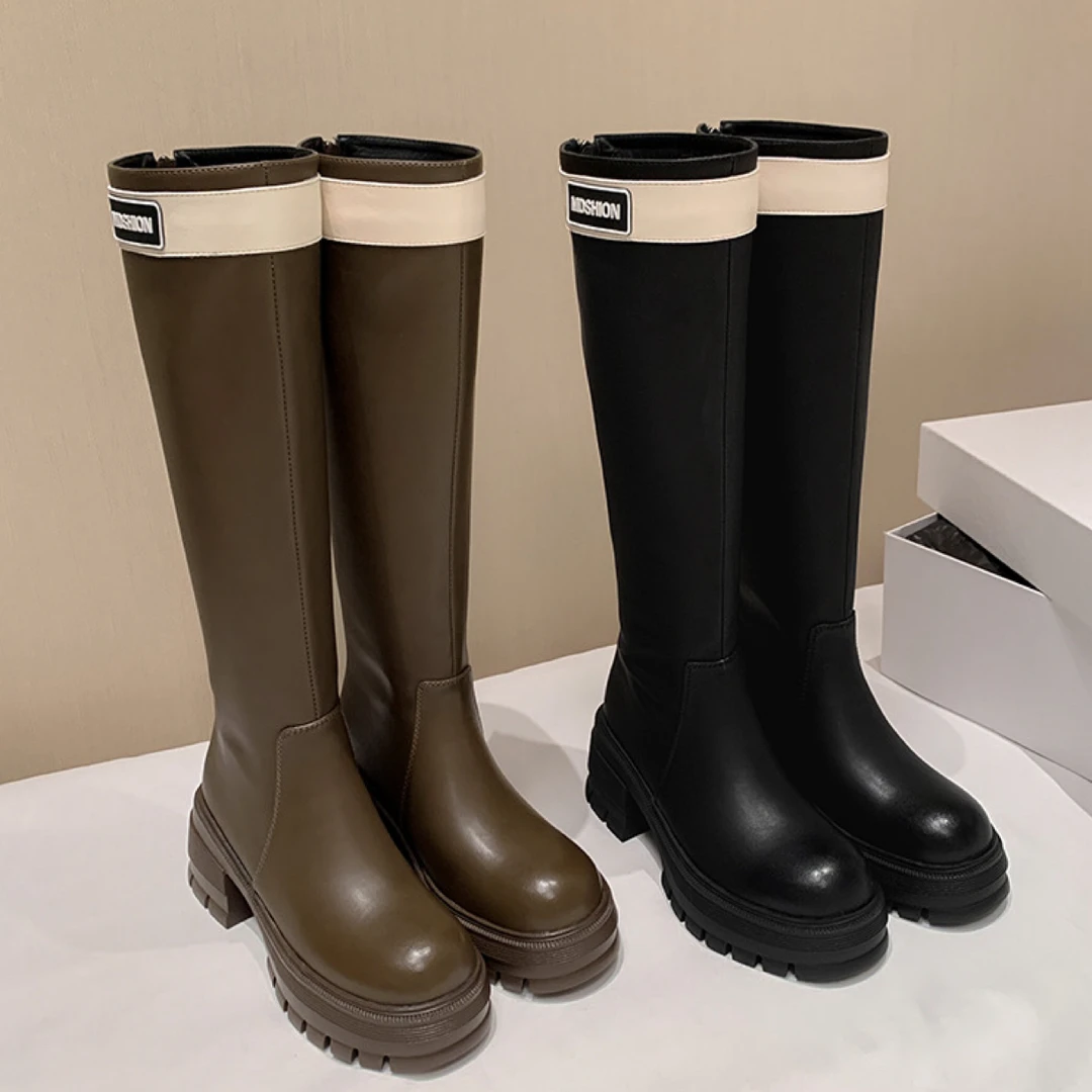 【XIAOXIA】秋冬小众字母通勤百搭显瘦休闲松弛骑士靴全牛皮中筒靴