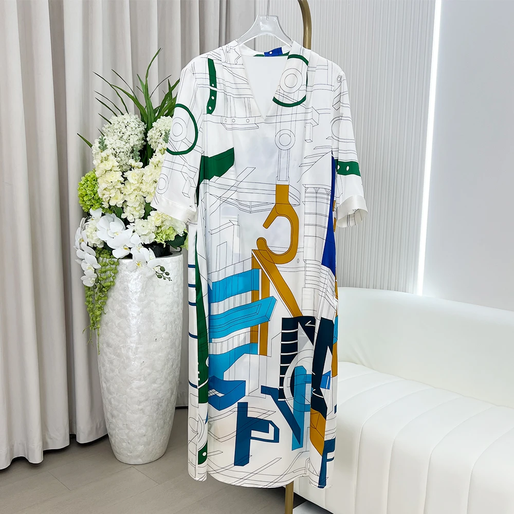 夏季时尚气质潮流桑蚕丝连衣裙25552