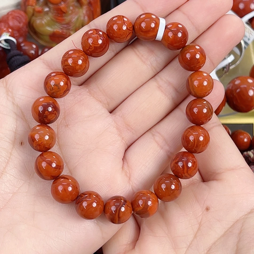 南红玛瑙未镶嵌瓦西高货牛血双色满肉单圈10mm