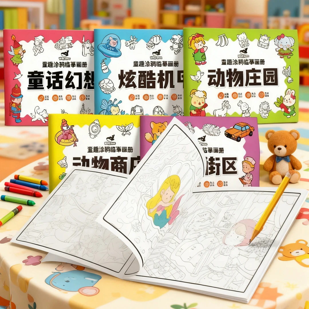 儿童涂鸦简笔画画本临摹画册护眼3-6岁涂色本益智早教专注力玩具