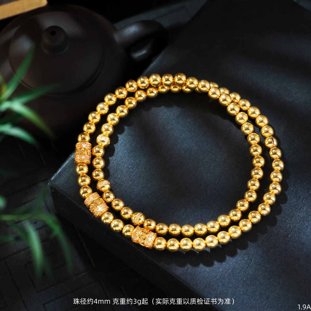 【原创宠粉！重版3克起重！】好运 ||18K金豪镶4mm双圈手串时尚简约