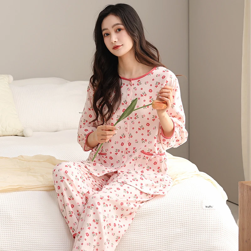 夏季家居服套装春夏薄款舒适棉睡衣印花套装韩版