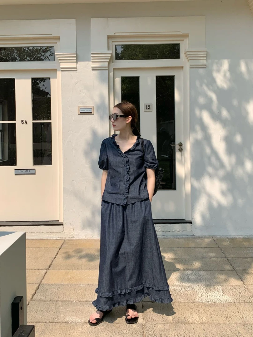 【NO退NO换】福秒-V领木耳边！短袖衬衫（MD00057#）THE MIND