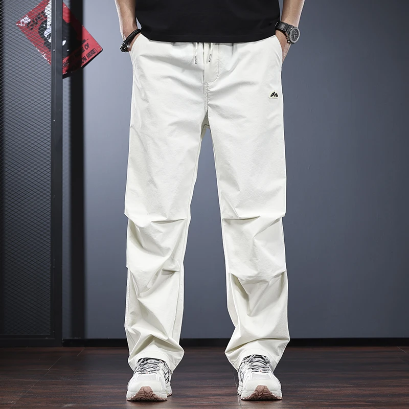 MR.MUDI/穆迪先生潮牌运动休闲裤男夏薄款宽松直筒裤弹力褶皱户外